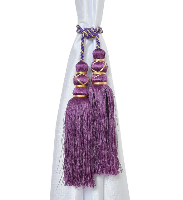 Beautiful Tassel Rope Curtain Holders TieBacks for Home decor Purple Set of 6 no