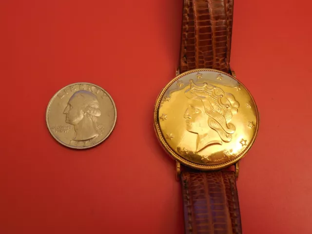 Swiss Gold Plated Liberty Twenty Dollar Gold Coin 36Mm Hidden Watch Antique