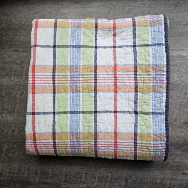 Pottery Barn Kids Madras Plaid  Patchwork Quilt   Reversible Full Queen Size 3