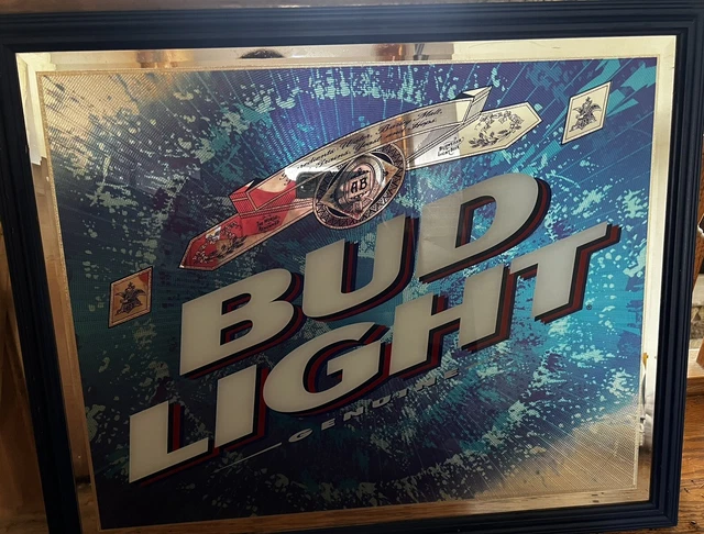 Anheuser Busch Genuine Bud Light Beer Large Mirror Framed 32.5" x 26.75" Vintage