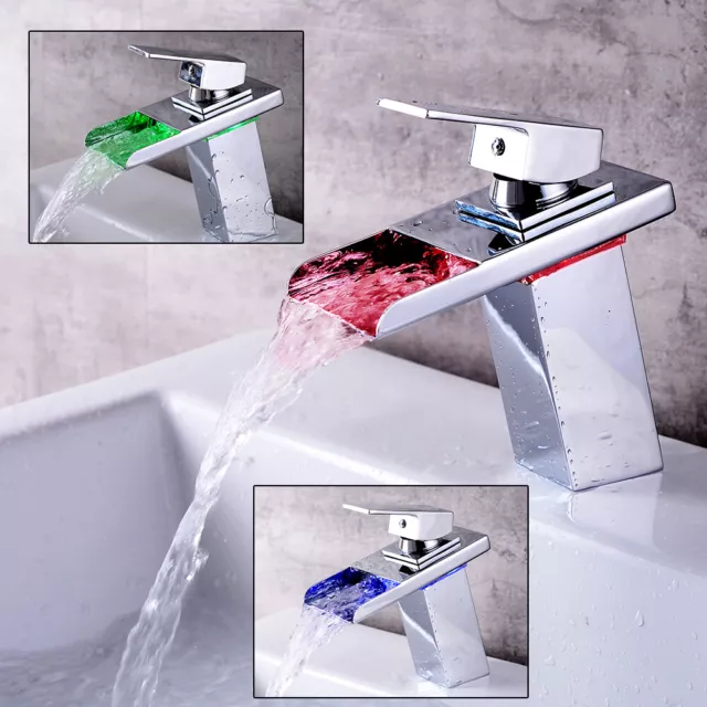 Grifería de lavabo moderna LED RGB cascada grifo baño lavabo grifo