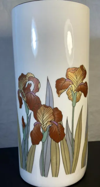 Vintage Iris 9.5” Ceramic Vase Japan Flowers Floral Otagiri White Red Orange