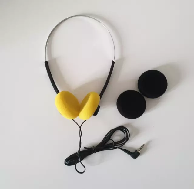 Casque audio Walkman Noir mousses jaunes style vintage 80 - 90, neuf + mousses N