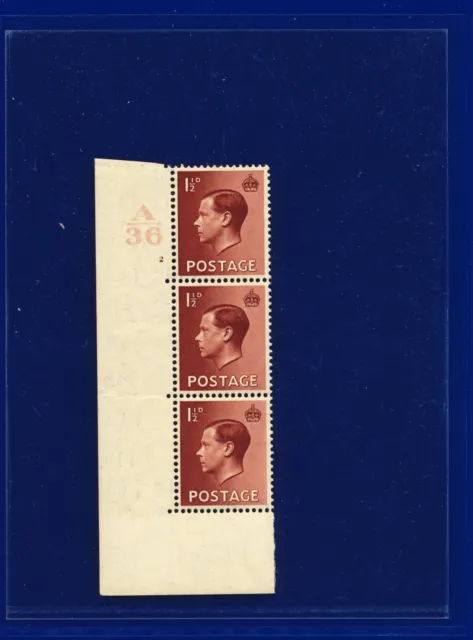 1936 SG459 1½d Red-Brown P3 Ctrl A36 Cyl.2 no dot Perf 5(E/I) MMH Cat £80 pdlj