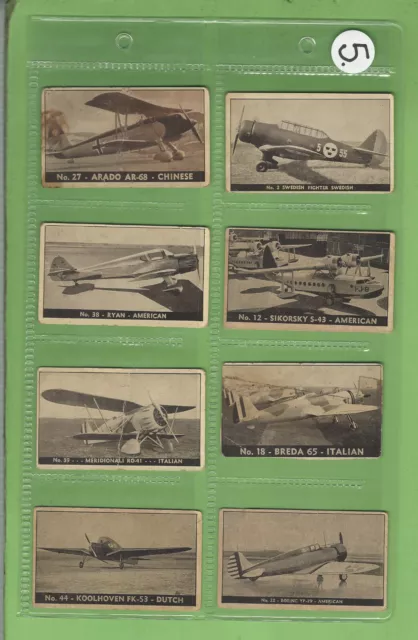 #Ff.   #5.   Lot Of Eight (8)  1938-42  Planes Of Other Nations Airplane Cards