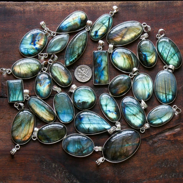 Natural Labradorite Gemstone Pendant Lot 925 Sterling Silver Plated Jewelry Gift