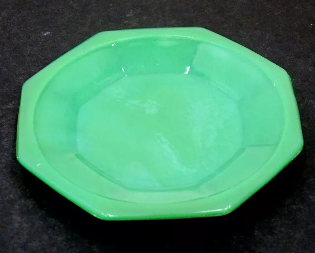 Vintage AKRO AGATE Octagonal ART DECO Slag Glass CHILDS DISHES / Green Plate