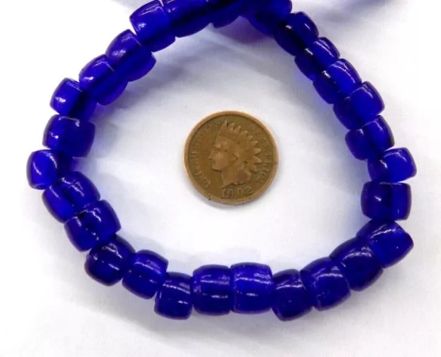 100  Crow Padre Glass African Trade Beads  Transparent Cobalt Blue bin T125