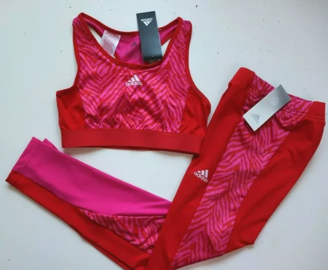 Adidas Designed 2 Move Training Leggings Bra Top Set Outfit Gt1415 Girls 11-12Y