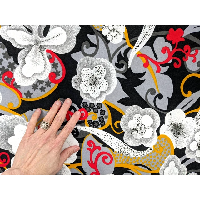 Swirly Mod Retro Psychedelic Polyester Crepe Vintage 1970's Groovy Floral Fabric
