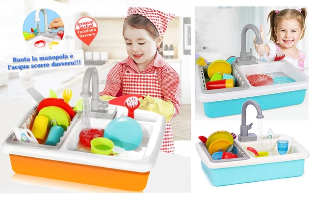 DeAO Évier De Cuisine Jouet Avec Robinet Et Eau Recyclée – Jeu D'Imitation Pêche Et Toboggan – Dès 3 Ans