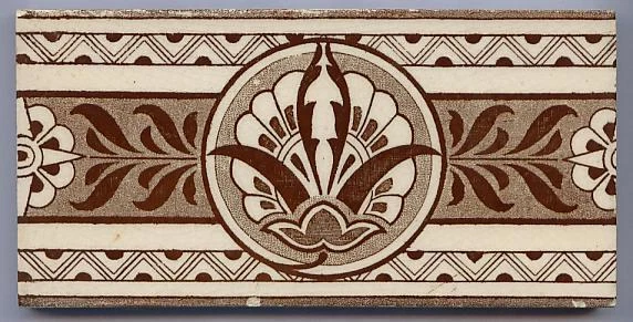 Reclaimed Majolica transfer tile aesthetic 6x3 guard Josiah Wedgwood pattern