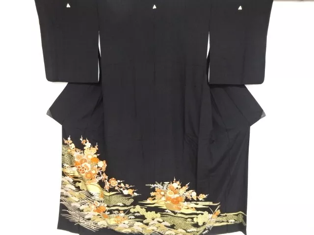 82361# Japanese Kimono / Antique Tomesode / Kinsai / Flower Basket
