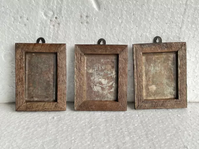 Vintage Handmade Unique Solid Old Wooden Small Wall Hanging Mirror Frame (3 Pcs)