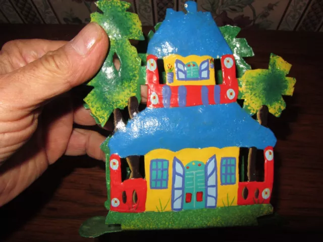 Metal Spanish Or Mexican Cottage House Hand Painted Napkin Holder