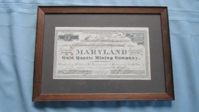 1893 Grass Valley California Maryland Gold Quartz Mining Co. Stock-Uncancelled