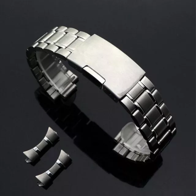 Stainless Steel Solid Links Watch Band Strap Bracelet Curved End 18 20 22 24mm 3