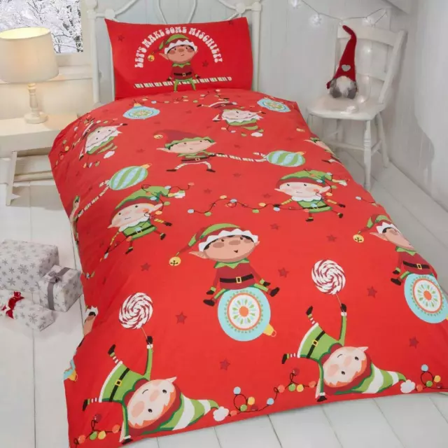 Navidad Travieso Elfos Niño Tapa y Funda de Almohada Nórdicas Menor Ropa Cama