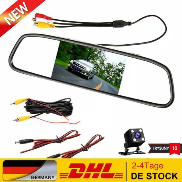 Auto Rückfahrsystem Set 4.3" Zoll TFT LCD Rückspiegel Monitor mit Rückfahrkamera