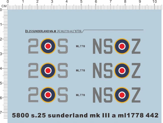 1/72 Royal Navy S.25 SHORT Sunderland MK III Flying Boat Model Water Slide Decal