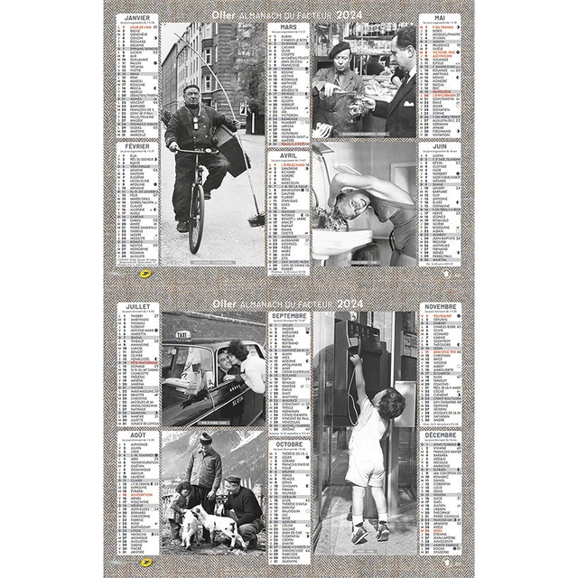 Calendrier Almanach 2024 - Voitures Anciennes 2CV, Simca, Ami 6, Peugeot 404, Renault 4