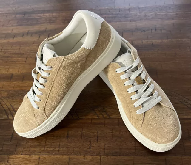 Polo Ralph Lauren Court 125 Brown Suede Leather Stitch Sneakers Shoes Womens 8