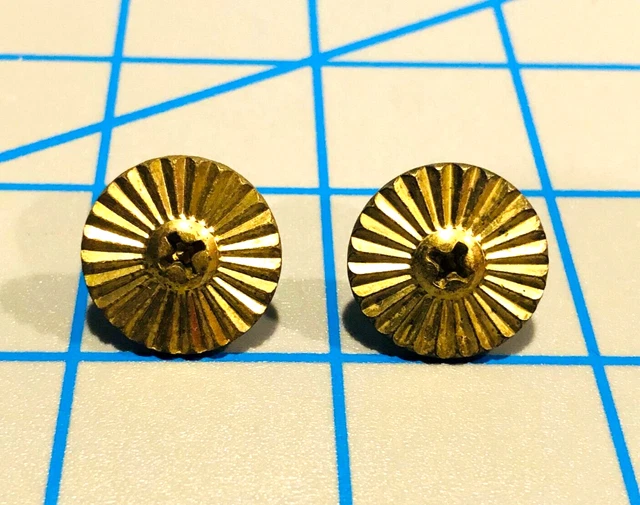 Pair of Vintage Reeded Brass Daisy Round Decorative Screws