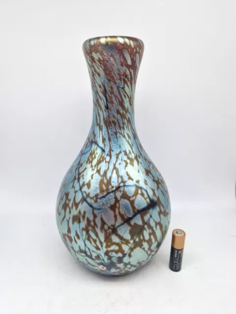 Stunning Large 9" Iridescent Okra Studio Glass Vase Signed DB