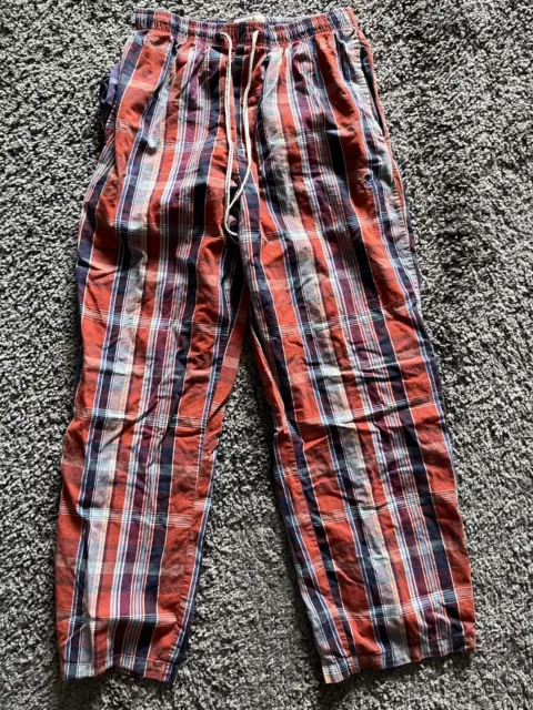 Penguin Munsingwear Men's Red Blue Plaid Pull On Drawstring Pajama Pants Size S