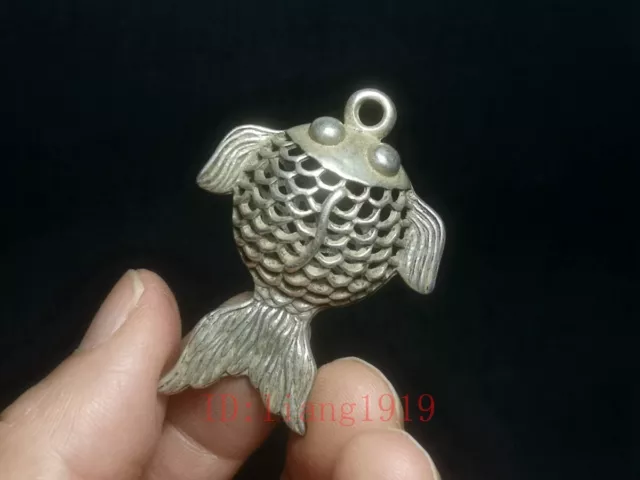 Chinese Tibet Silver Carving lovely fish necklace Pendant Old Collection gift