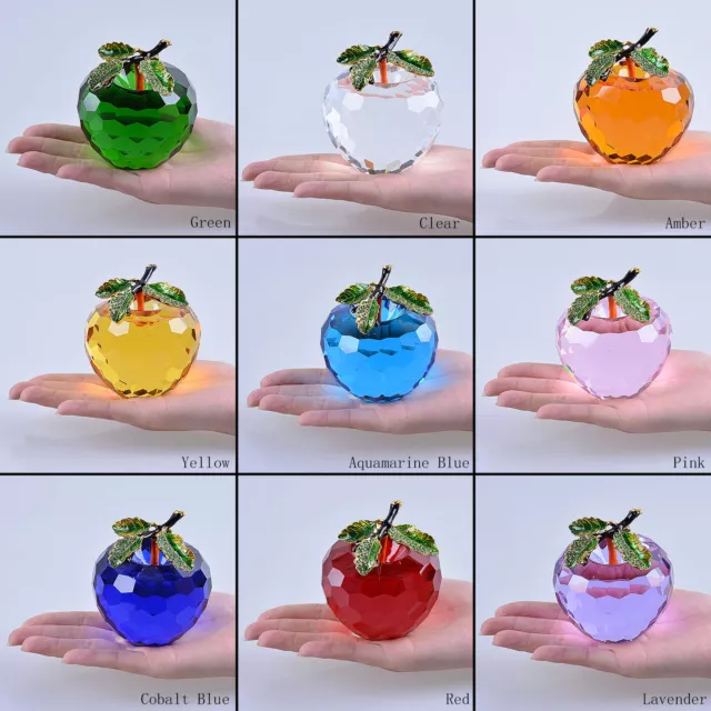 Large 80mm Crystal Apple Figurine Paperweight Glass Ornament Christmas Gift Box