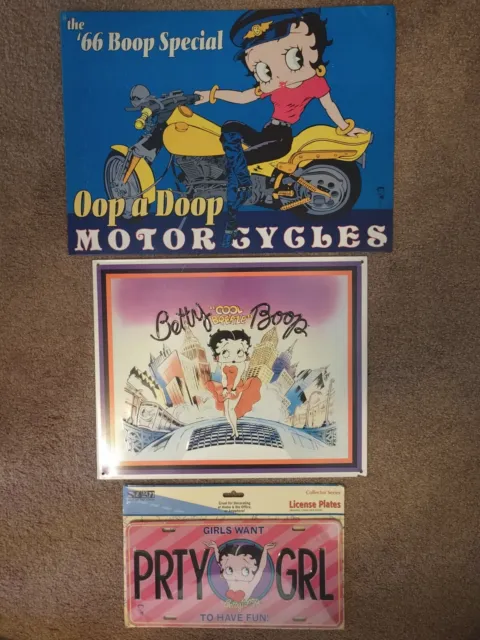 3 Betty Boop Metal Advertising Signs