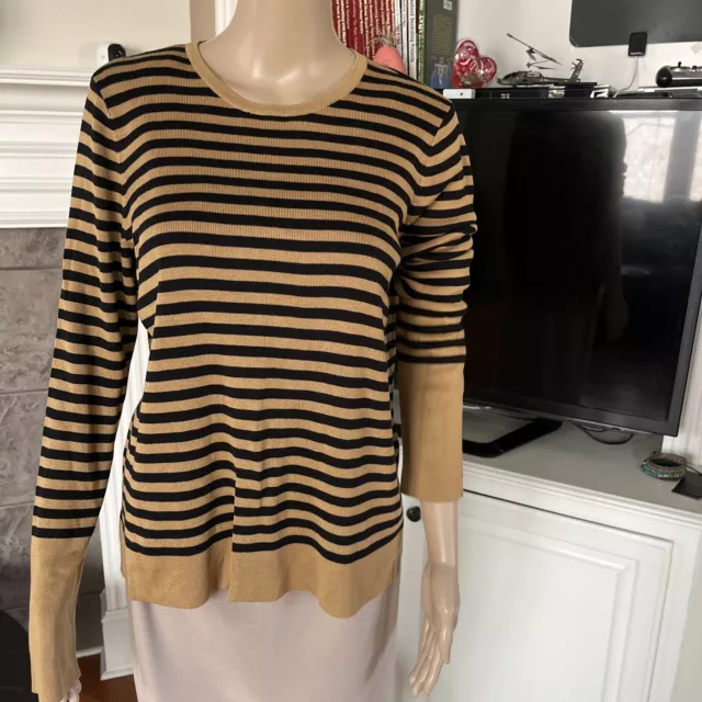 NWT Eileen Fisher Black and Clay Tencel/Silk Round Neck Top Size. M/M MSRP $238