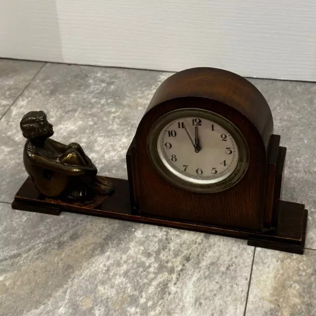 Vintage Foreign Wooden Mantel Deck Clock W./ Brass Lady Figure - Rare - Parts 2