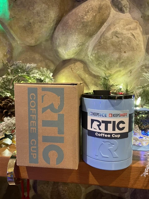 RTIC 12 oz Coffee Cup NEW Carolina Blue Vacuumed Insulated w/ spill proof lid