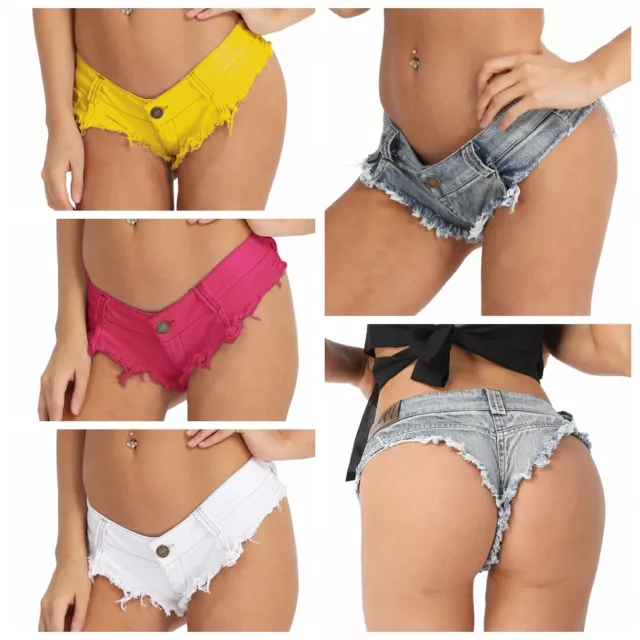Sexy Women's Low Waist Lace-up Mini Hot Pants Jeans Micro Shorts Denim  Clubwear
