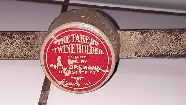 Antique 1920s H.L. DREMANN TAKE UP TWINE HOLDER Quincy ILL OLD Sewing Equipment