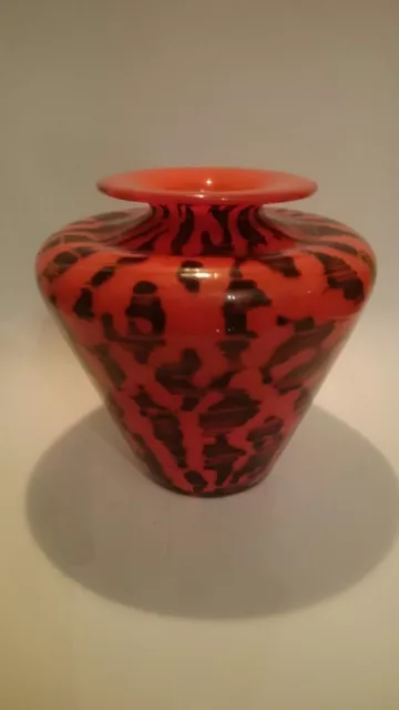 Loetz Art Deco Vase Orangerot Schwarzer Unterfang 19,5 Cm  1920/30