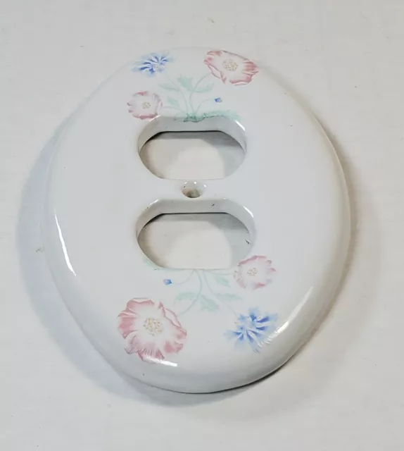 Vintage Porcelain Floral Pink Blue Wall Outlet Cover Plate Melard 2