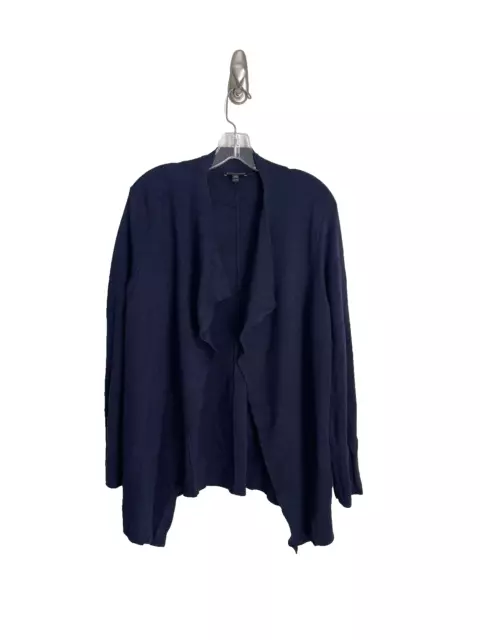 Eileen Fisher Blue Silk Organic Cotton Blend Open Front Cardigan Large Petite