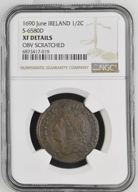 Ireland Gun Money James II Half Crown 1690 June - NGC XF Details