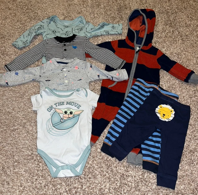Infant Boy 9 MONTHS Size Clothes 7 Pc Lot Baby Onesies Carters Gerber Star Wars