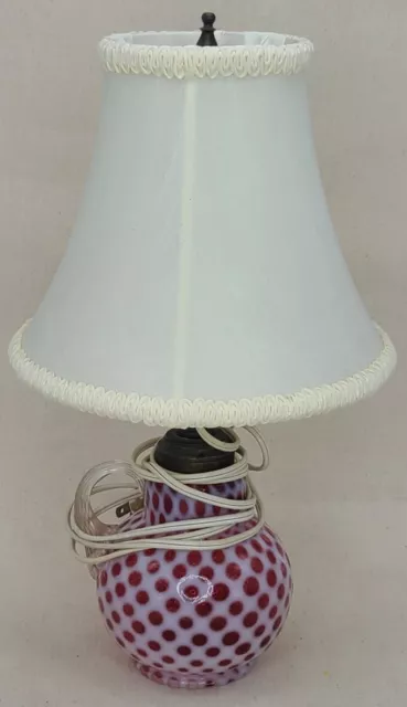 Fenton Cranberry Opalescent Coin Dot Table Lamp
