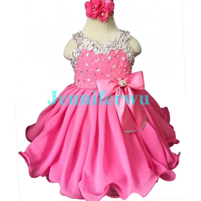 New Crystals Pink Baby Kids Toddler Girl Formal Pageant Dress 4T  G466