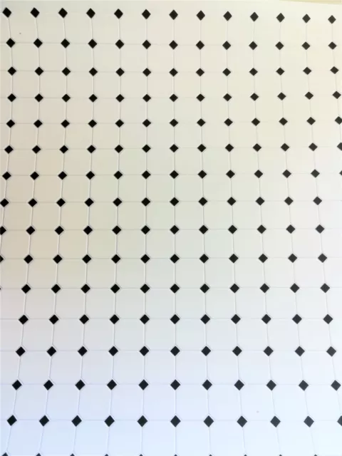 Dollhouse Miniature Tile Flooring White with Black Diamonds Embossed 1:12 Scale