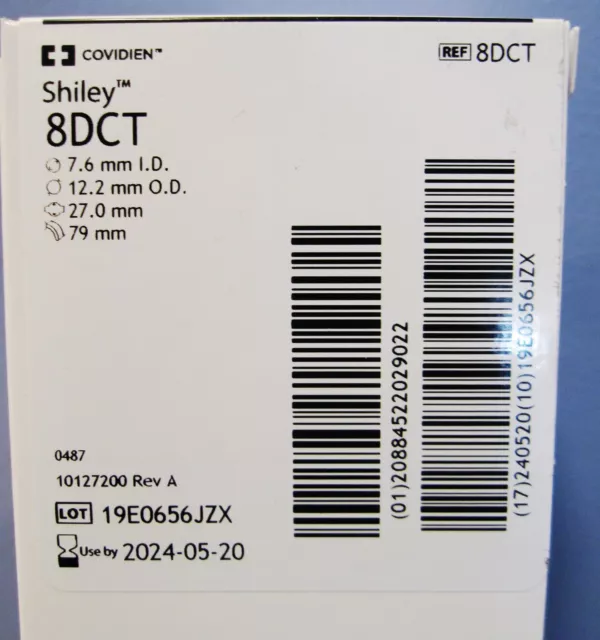 5x Covidien 8DCT Shiley Tube, Cuffed, ID 7.6 mm 3