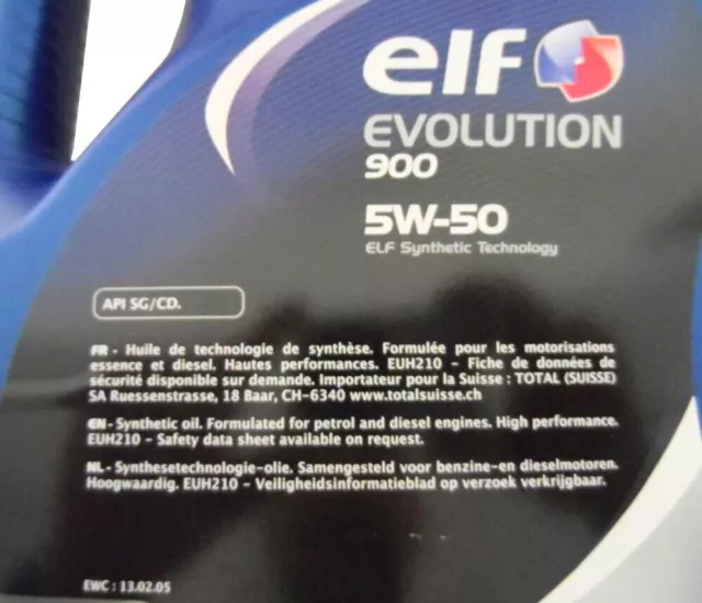 Huile moteur 6L ELF EVOLUTION 900 5W-50 6 litres (4L+1L+1L) 5W50 TOP OFFRE 2