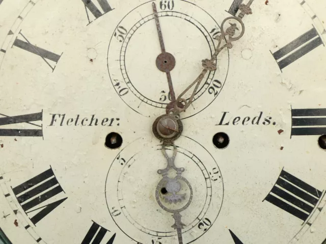 19thC FLETCHER LEEDS Enamel Long Case Clock Dial & 3 TRAIN Movement a/f 3