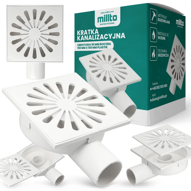 Scarico doccia Millto™ scarico a pavimento 15 x 15 cm griglia di scarico scarico doccia rotante