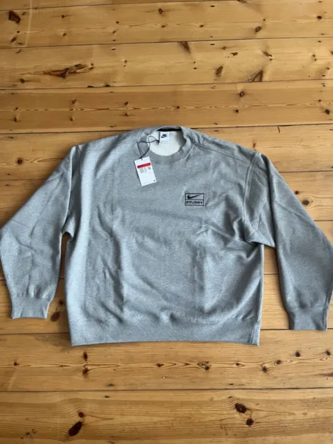 Nike Stussy Grey Crew Fleece (SS23) - Large - Brand New - Fast Delivery ✅